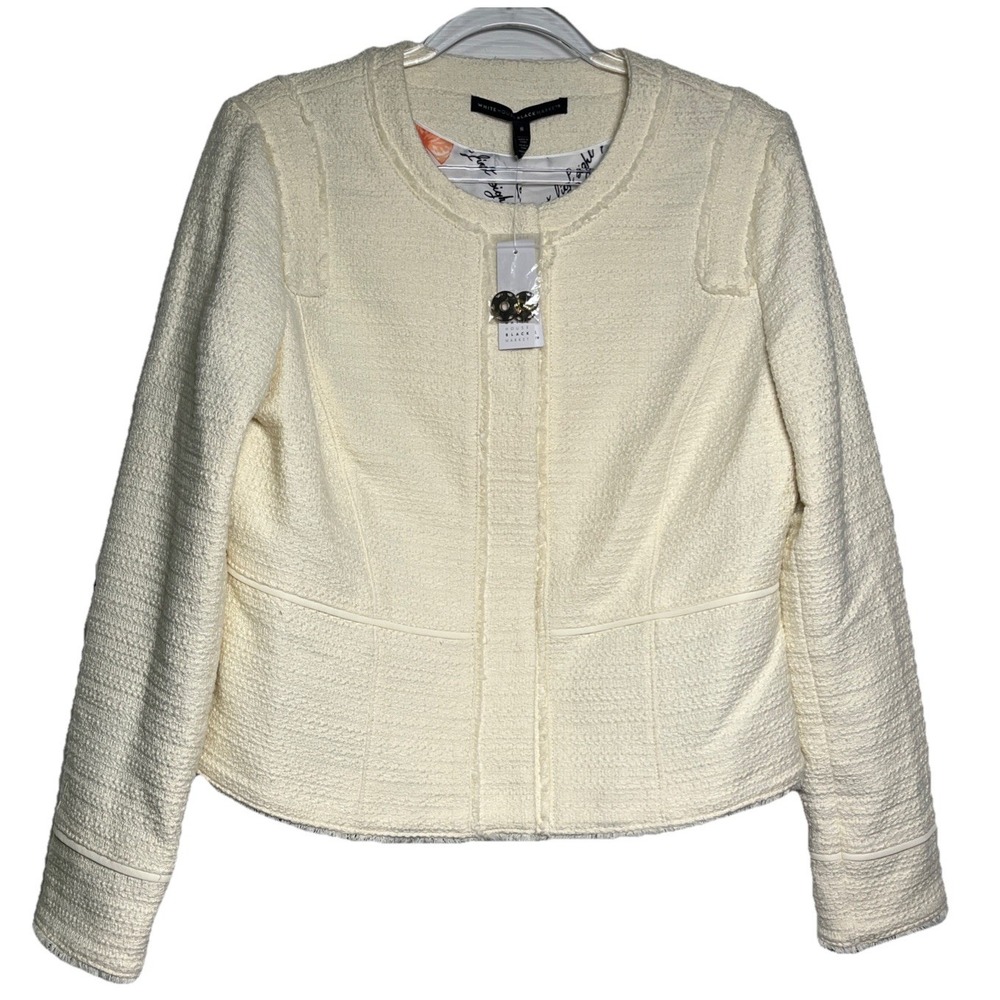 White House Black Market NWT Womens Size 8 Ivory Tweed Jacket Butterfly Lining